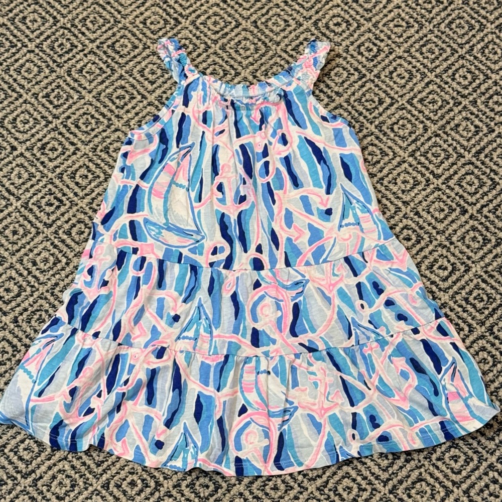 🎉 VGUC 🎉 Lily Pulitzer SM (4-5) Blue & Pink Nautical Anchor Tiered Sundress